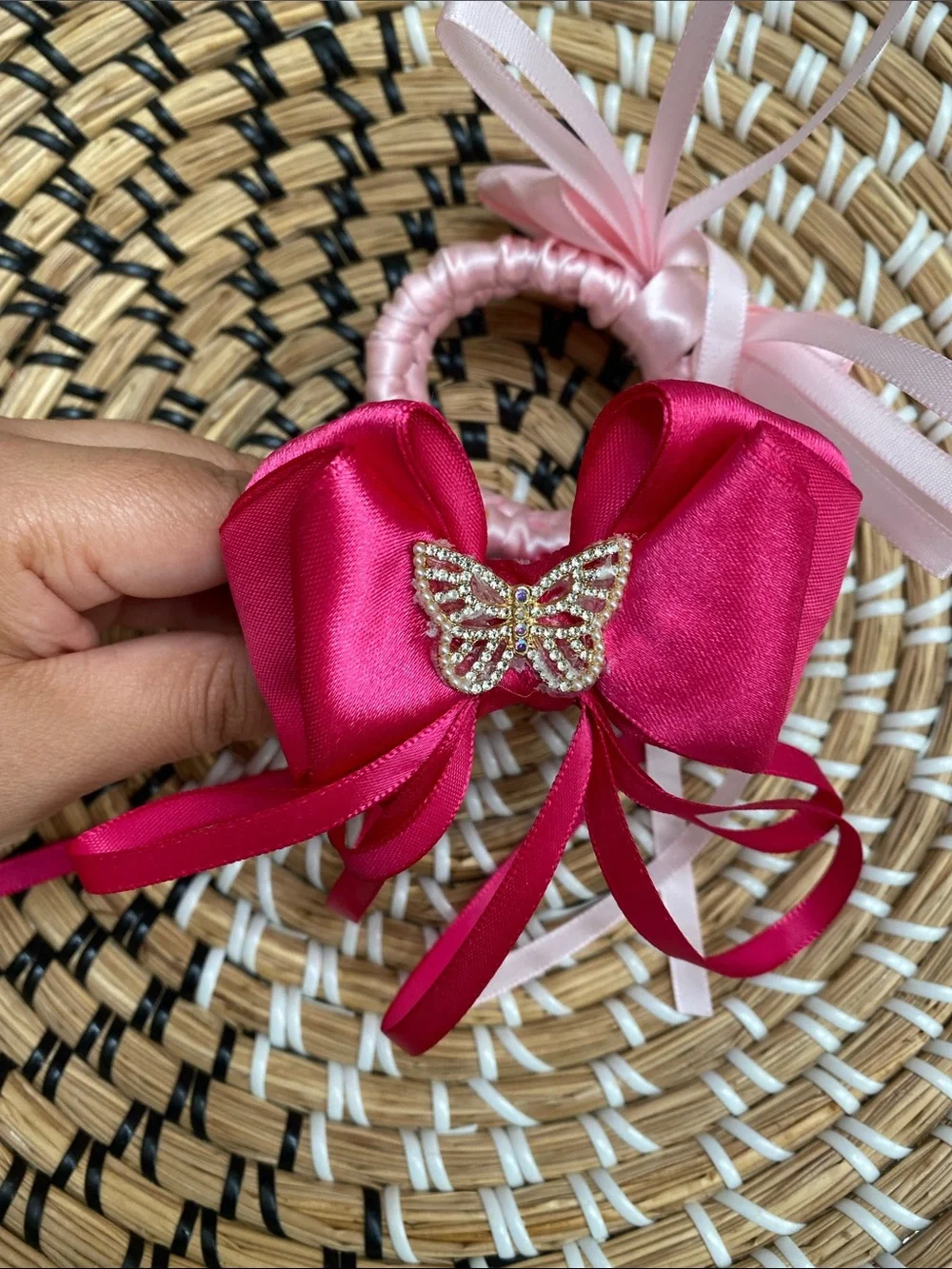 Set of 2 Handcrafted Satin Ribbon Butterfly Hair Scrunchies